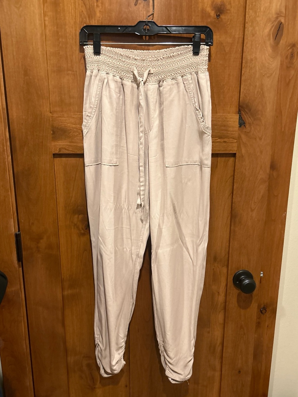 Cream Smocked Waist Jogger Pants